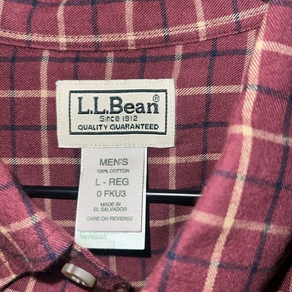 LL Bean Maroon Plaid Cotton Flannel Shirt-L - Picture 7 of 8